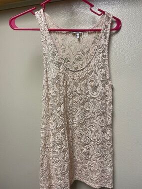 BKE Lace Overlay Sleeveless Tank - Light Pink